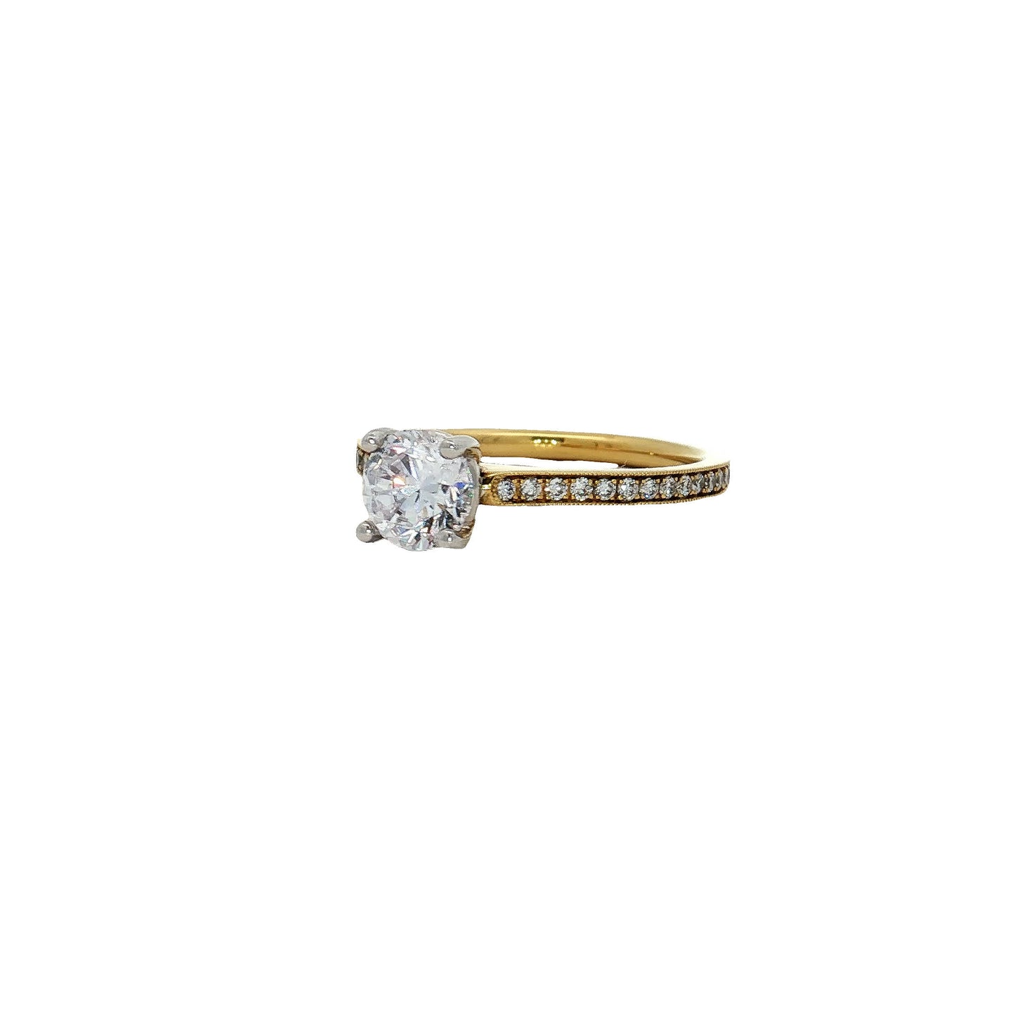 KJ5 18K Yellow Gold Half Pavé Round Diamond Engagement Ring Mounting