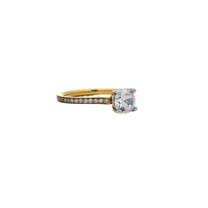 KJ5 18K Yellow Gold Half Pavé Round Diamond Engagement Ring Mounting