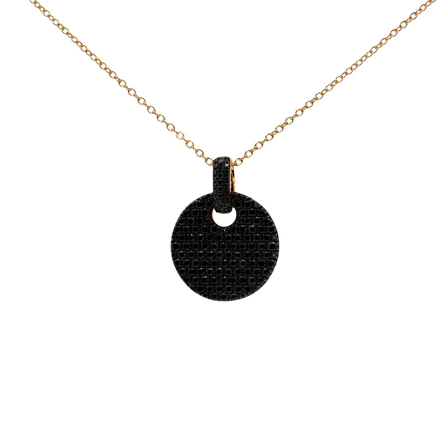 King Jewelers 14K Yellow Gold 0.85ct Black Diamond Disc Pendant