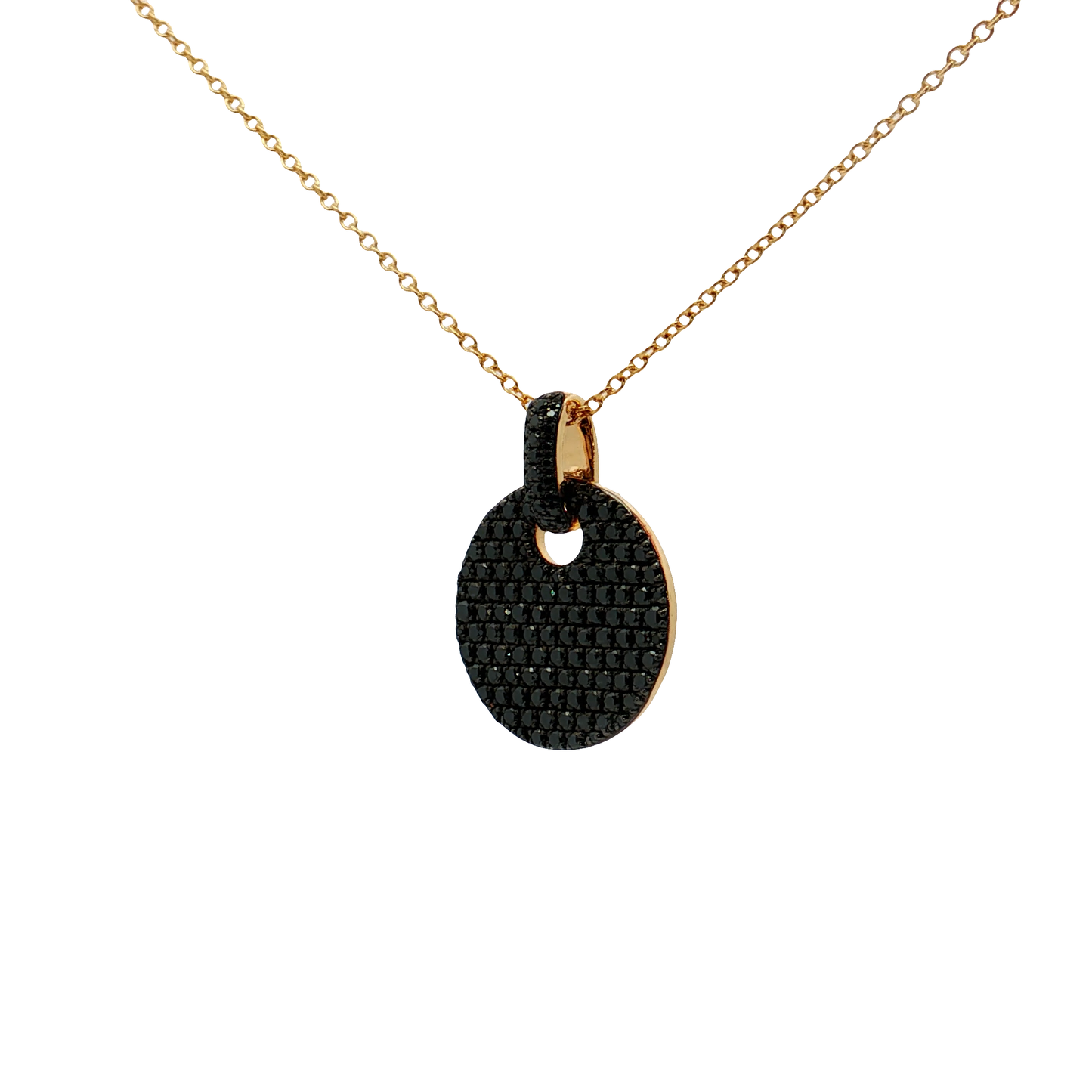 King Jewelers 14K Yellow Gold 0.85ct Black Diamond Disc Pendant