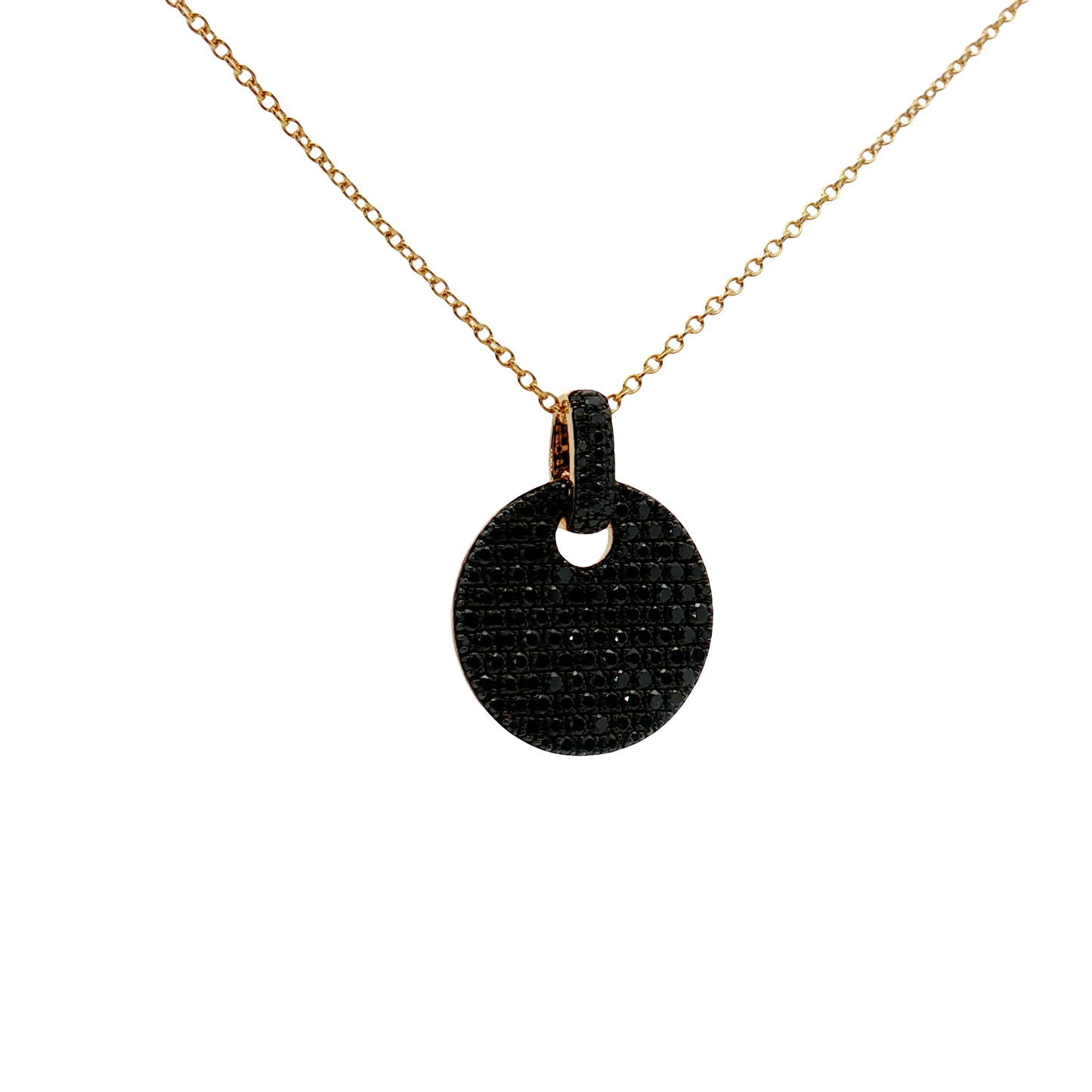 King Jewelers 14K Yellow Gold 0.85ct Black Diamond Disc Pendant