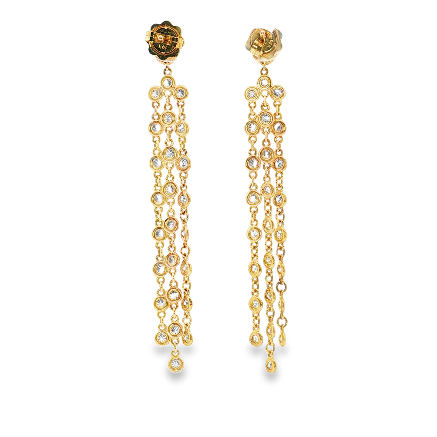 King Jewelers 3-Strand Diamond Drop Earrings 14K Yellow Gold