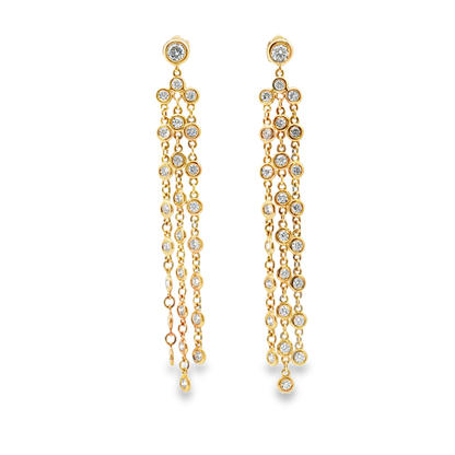 King Jewelers 3-Strand Diamond Drop Earrings 14K Yellow Gold