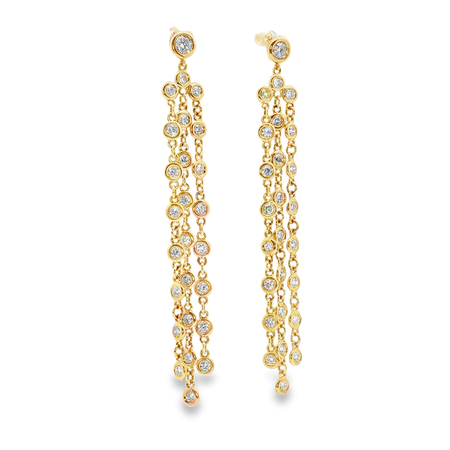 King Jewelers 3-Strand Diamond Drop Earrings 14K Yellow Gold