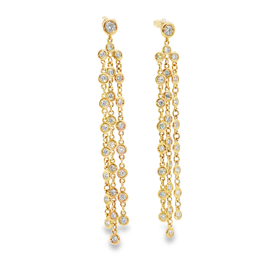 King Jewelers 3-Strand Diamond Drop Earrings 14K Yellow Gold