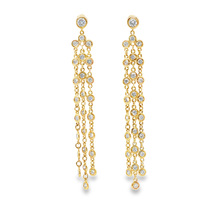 King Jewelers 3-Strand Diamond Drop Earrings 14K Yellow Gold