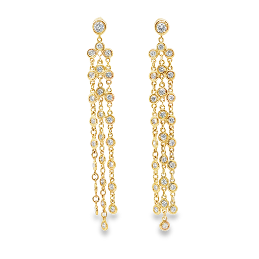 King Jewelers 3-Strand Diamond Drop Earrings 14K Yellow Gold