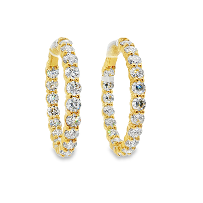 King Jewelers 14K Yellow Gold 7.15ct Diamond Hoop Earrings