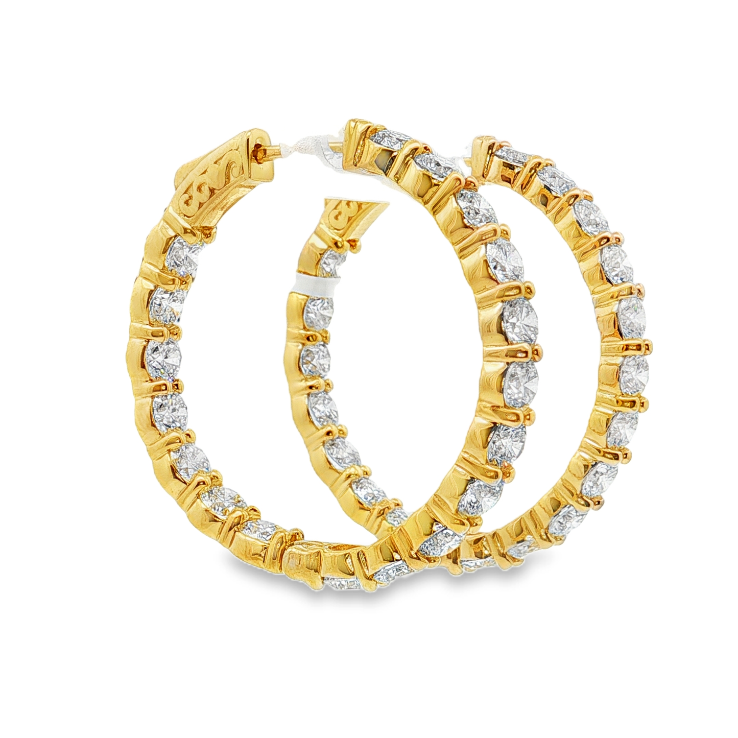King Jewelers 14K Yellow Gold 7.15ct Diamond Hoop Earrings