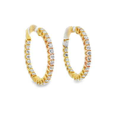 King Jewelers 14K Yellow Gold 1.40ct Diamond Hoop Earrings