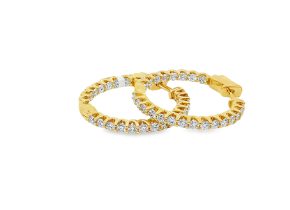 King Jewelers 14K Yellow Gold 1.40ct Diamond Hoop Earrings