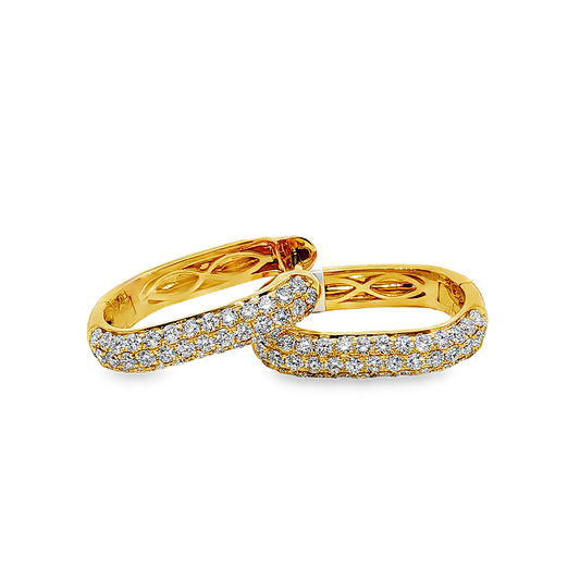 King Jewelers 3-Row 1.44ct Oval Diamond Hoop Earrings 14K Yellow Gold