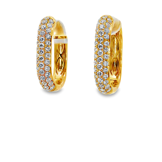 King Jewelers 3-Row 1.44ct Oval Diamond Hoop Earrings 14K Yellow Gold