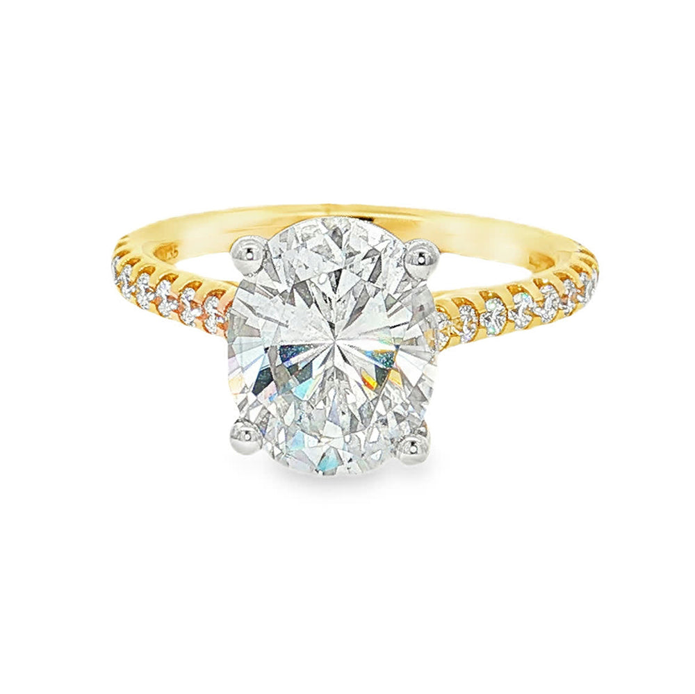 KJ5 18K Yellow Gold Oval 0.34ct Pave Diamond Engagement Ring Mounting