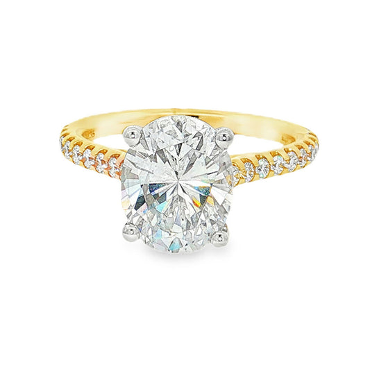 KJ5 18K Yellow Gold Oval 0.34ct Pave Diamond Engagement Ring Mounting