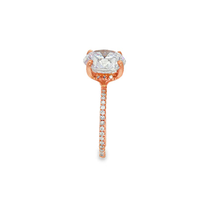 KJ5 18K Rose Gold Hidden Halo Round Diamond Halo Engagement Ring Mounting