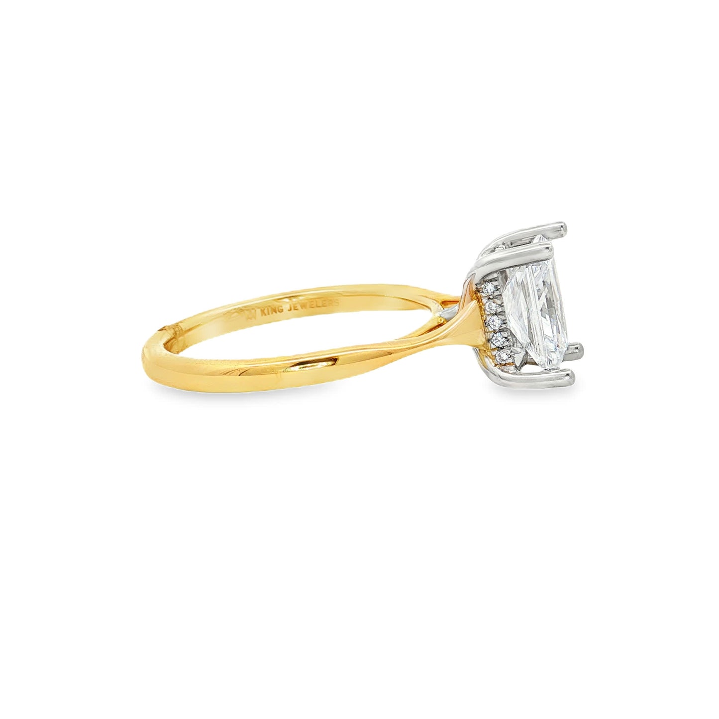 KJ5 14K Yellow Gold East-West 0.07ct Radiant Cut Diamond Solitaire Engagement Ring Mounting