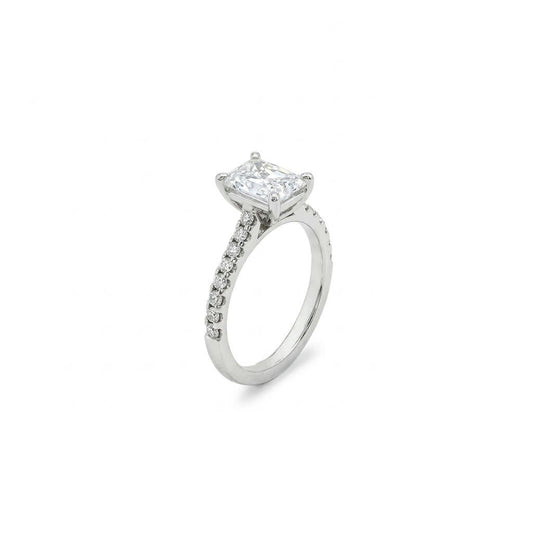 KJ5 Platinum Pavé Radiant Cut Diamond 0.32ct Engagement Ring Mounting