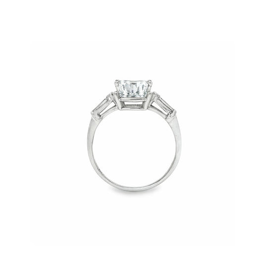 KJ5 14K White Gold Emerald Cut Diamond Three Stone Engagement Ring Mounting