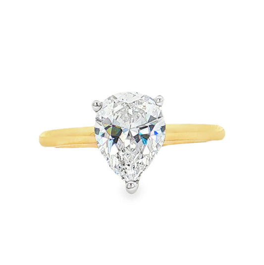 KJ5 14K Yellow Gold Pear Diamond Solitaire Engagement Ring Mounting