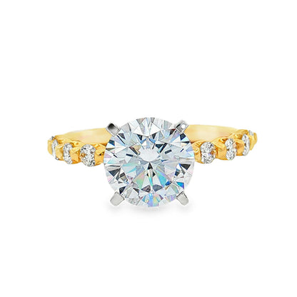 KJ5 14K Yellow Gold Round Diamond Engagement Ring Mounting with Shared Prong Band