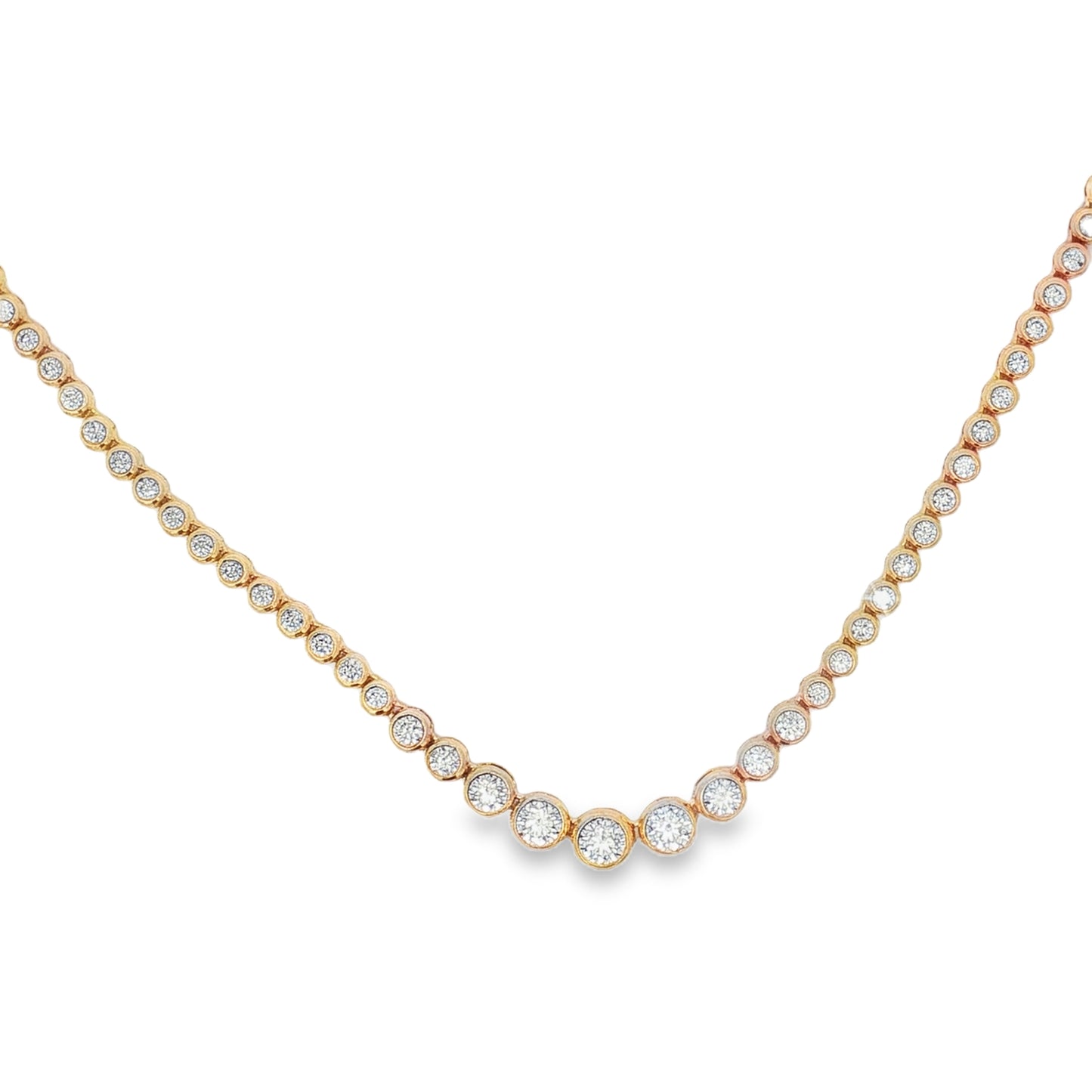 King Jewelers 14K Yellow Gold 5.90ct Bezel Diamond Tennis Necklace