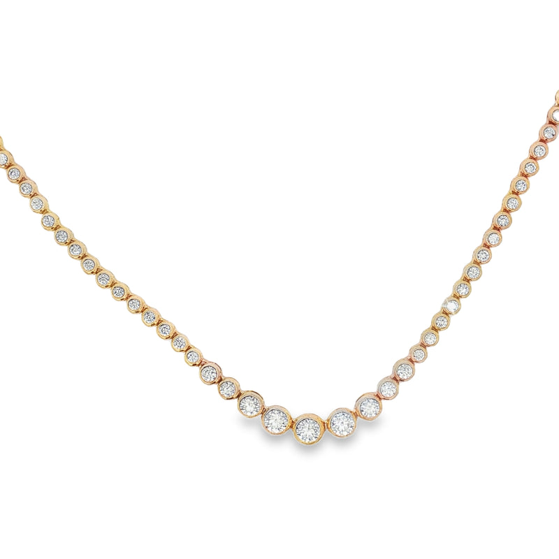 King Jewelers 14K Yellow Gold 5.90ct Bezel Diamond Tennis Necklace