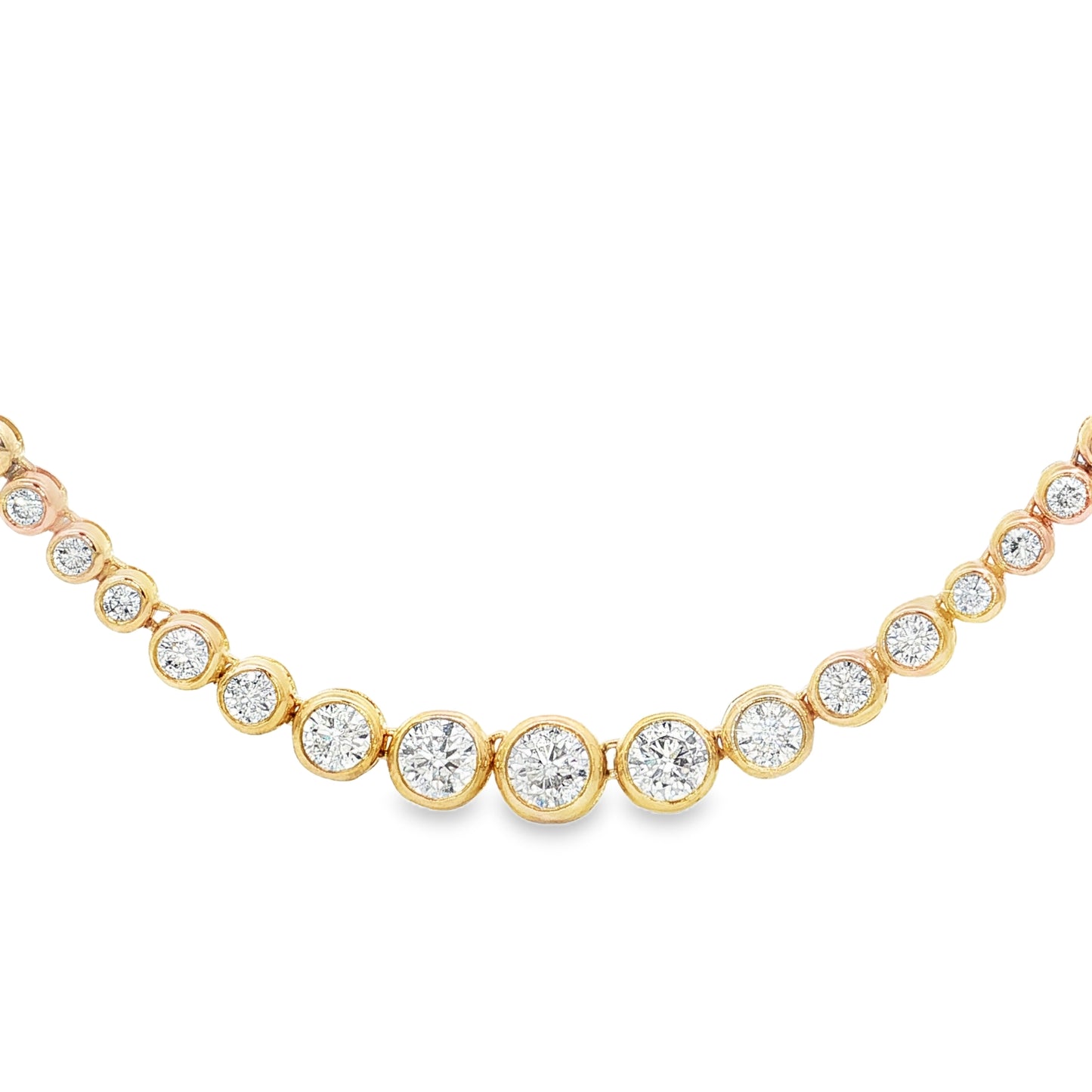 King Jewelers 14K Yellow Gold 5.90ct Bezel Diamond Tennis Necklace