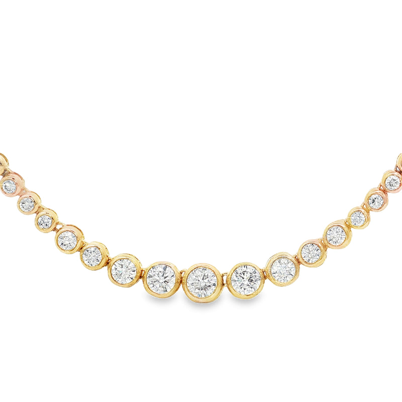 King Jewelers 14K Yellow Gold 5.90ct Bezel Diamond Tennis Necklace