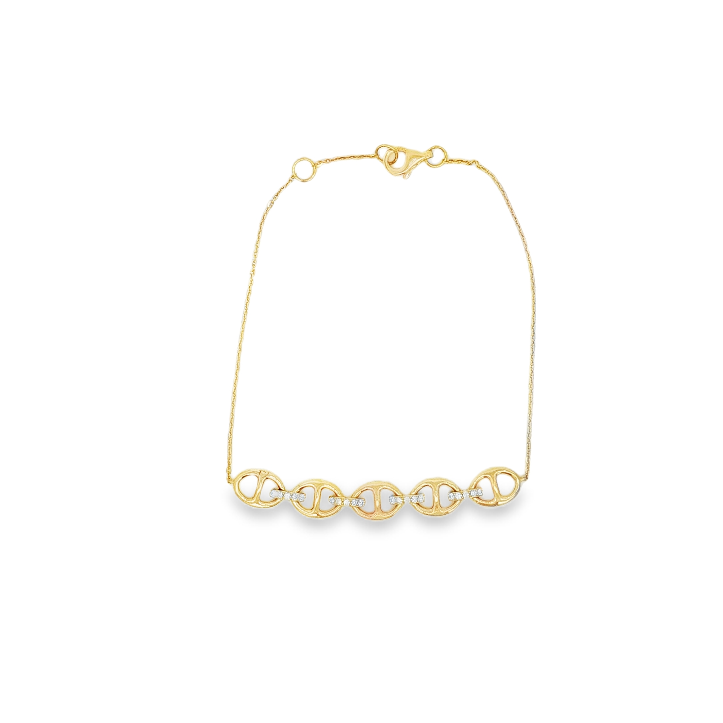 King Jewelers 14K Yellow Gold 5 Link Mariner Chain Bracelet with Diamonds