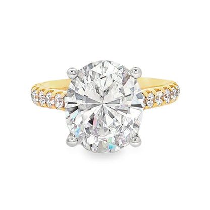 KJ5 18K Yellow Gold Oval Diamond Engagement Ring Mounting with 0.58ct Pave Band