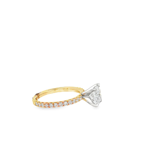 KJ5 14K Yellow Gold Cushion Cut Diamond Engagement Ring Mounting with Pave Band