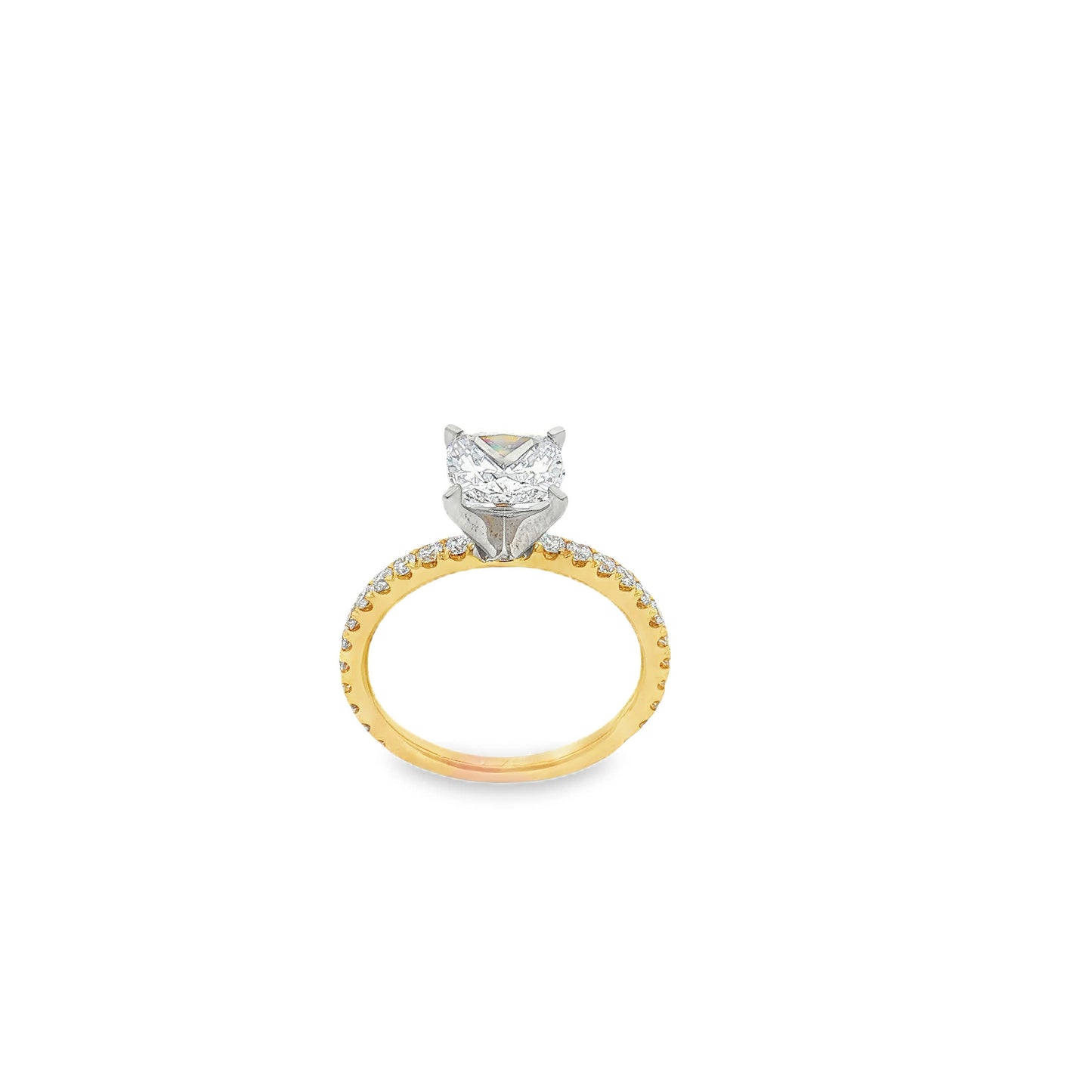 KJ5 14K Yellow Gold Cushion Cut Diamond Engagement Ring Mounting with Pave Band