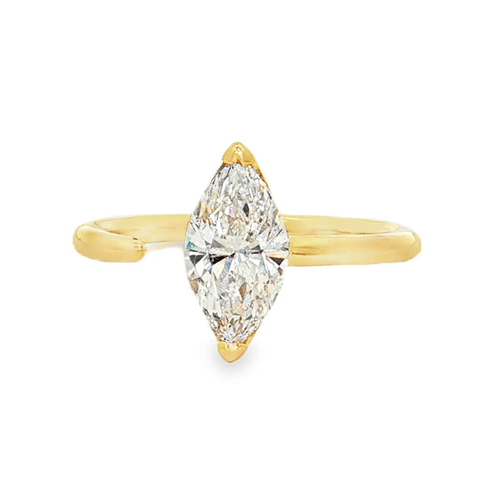 KJ5 14K Yellow Gold GIA Certified Marquise Diamond Solitaire Open Engagement Ring