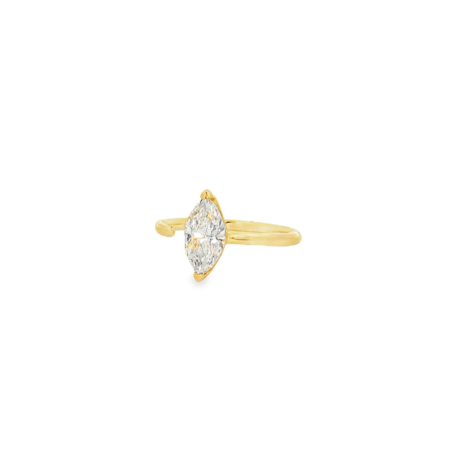 KJ5 14K Yellow Gold GIA Certified Marquise Diamond Solitaire Open Engagement Ring