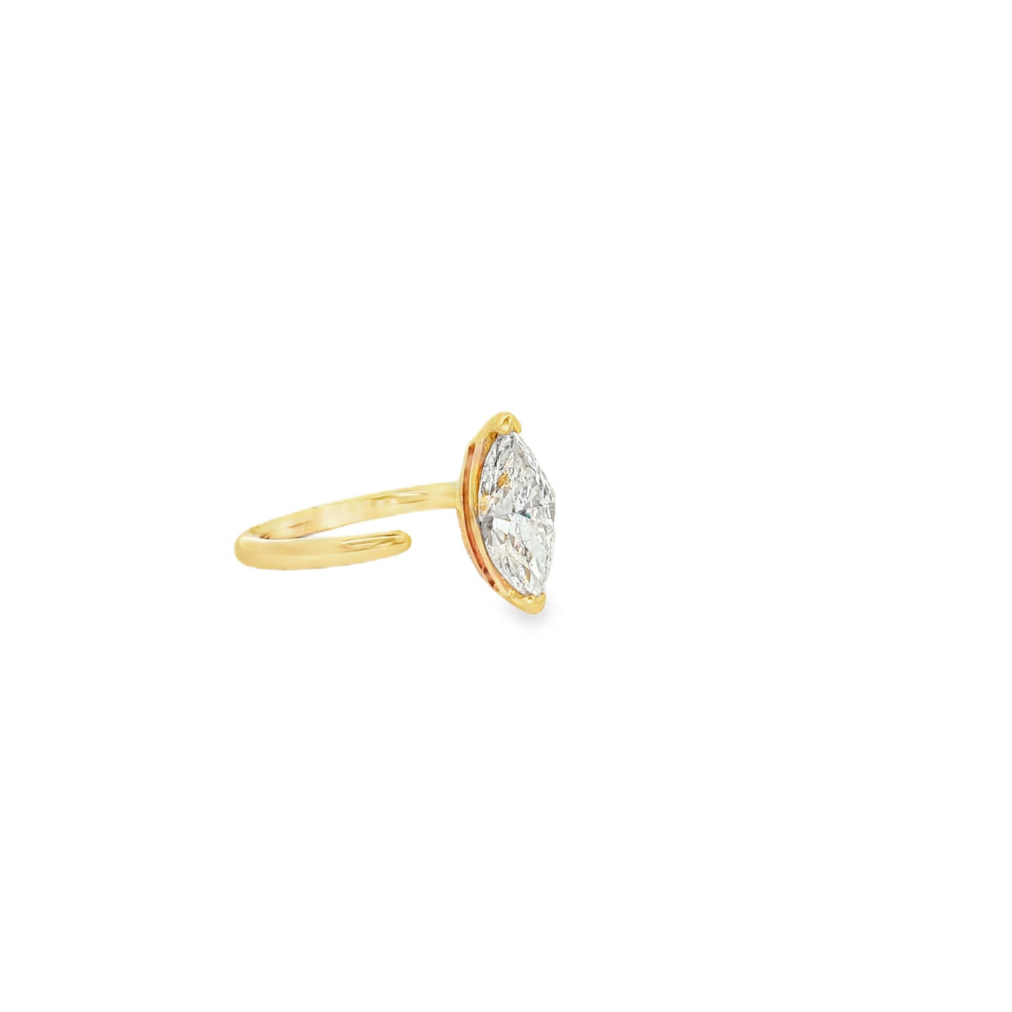 KJ5 14K Yellow Gold GIA Certified Marquise Diamond Solitaire Open Engagement Ring