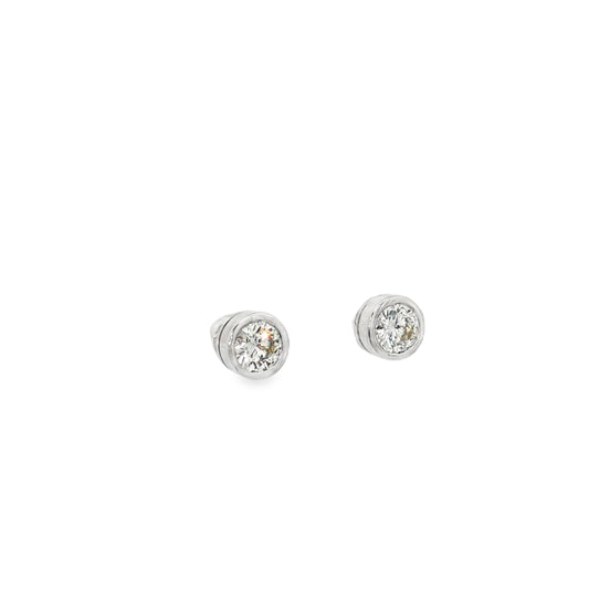 King Jewelers 14K White Gold 1.02ct Bezel Diamond Stud Earrings