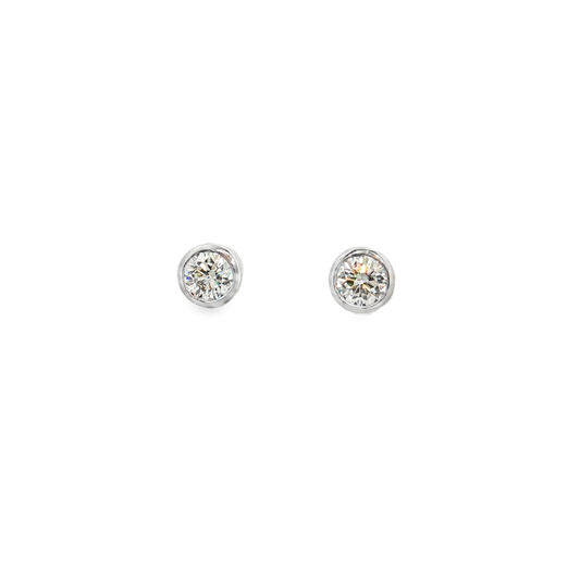 King Jewelers 14K White Gold 1.02ct Bezel Diamond Stud Earrings
