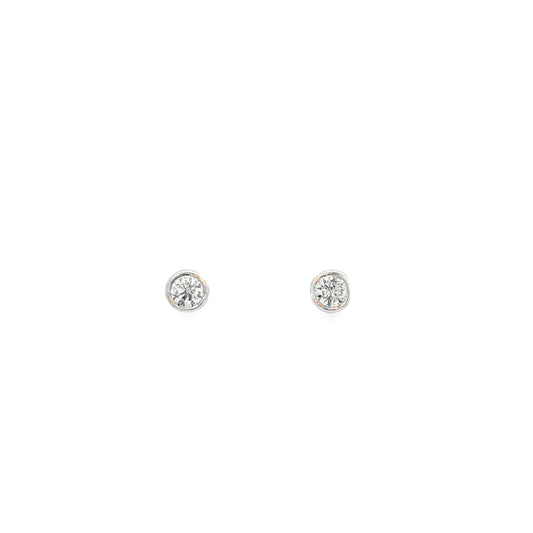 King Jewelers 14K White Gold 0.43ct Bezel Diamond Stud Earrings