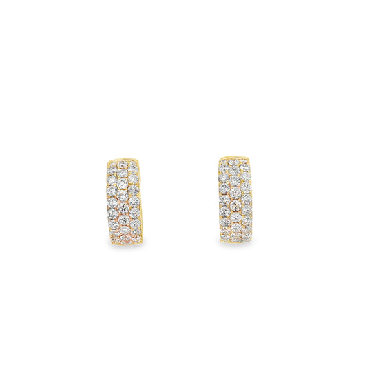 King Jewelers 14K Yellow Gold 1.06ct 3-Row Huggie Diamond Hoop Earrings