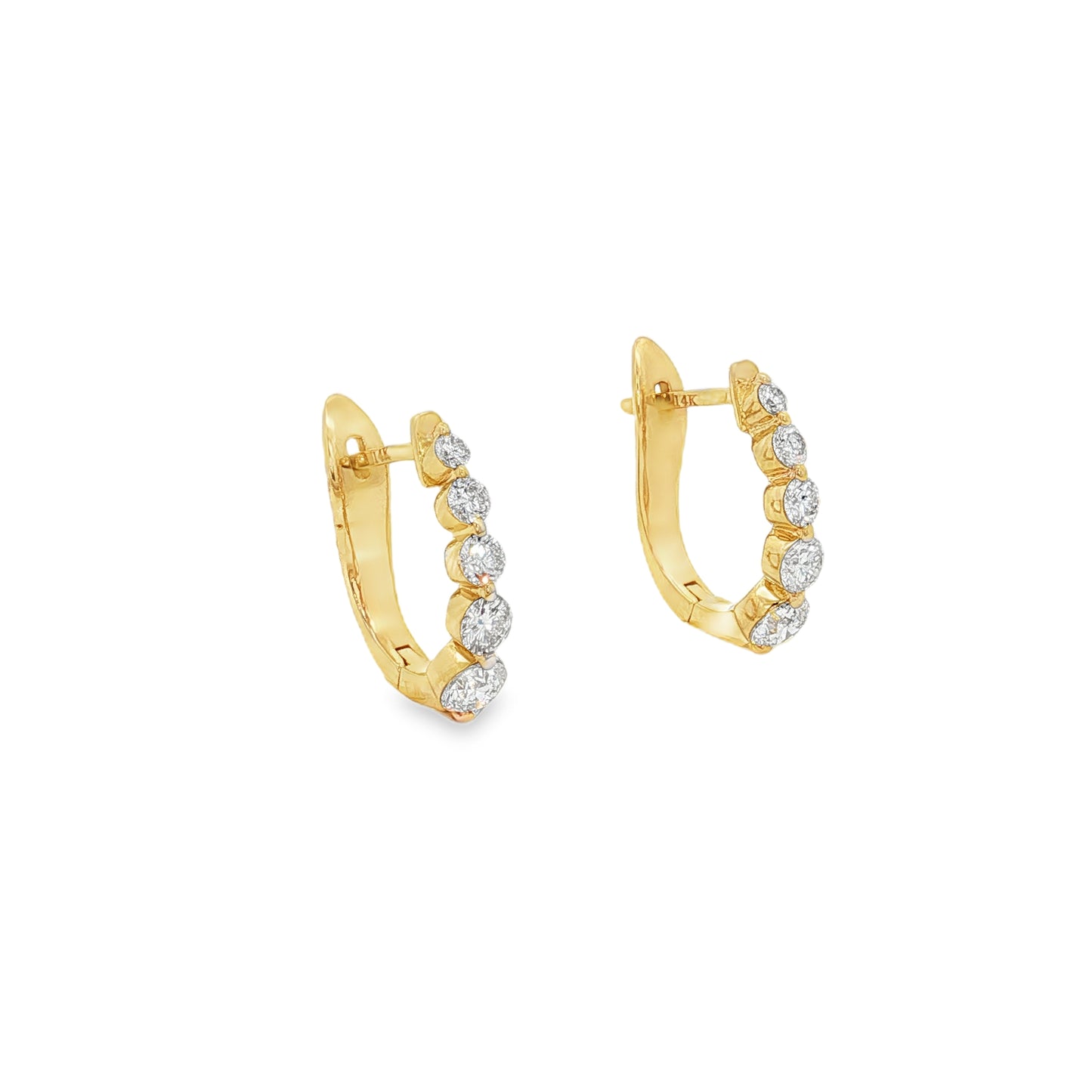 King Jewelers 14K Yellow Gold 1.10ct Graduated Diamond Hoop Earrings