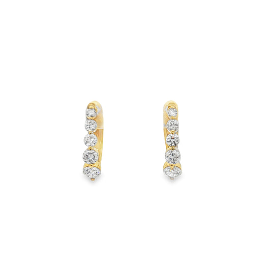 King Jewelers 14K Yellow Gold 1.10ct Graduated Diamond Hoop Earrings