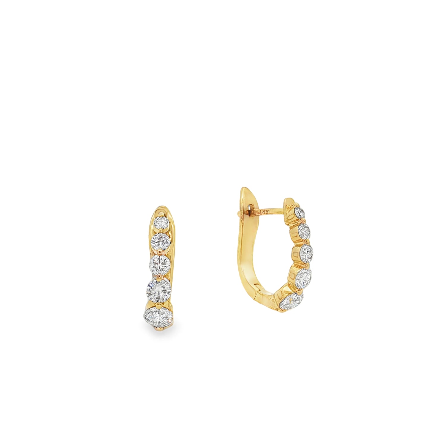 King Jewelers 14K Yellow Gold 1.10ct Graduated Diamond Hoop Earrings