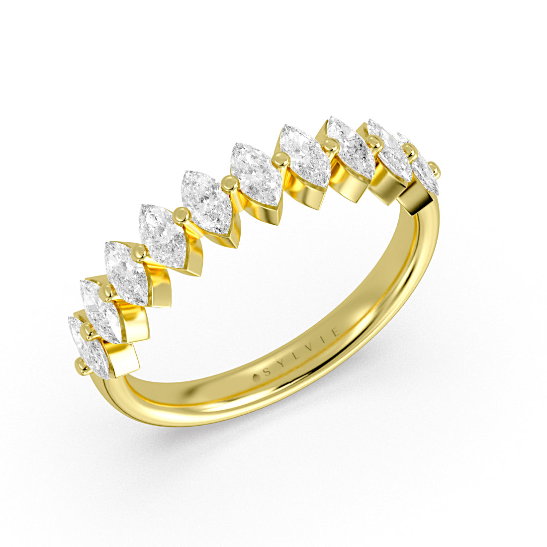 Sylvie 18K Yellow Gold Heritage Shared Prong Marquise Diamond Wedding Ring