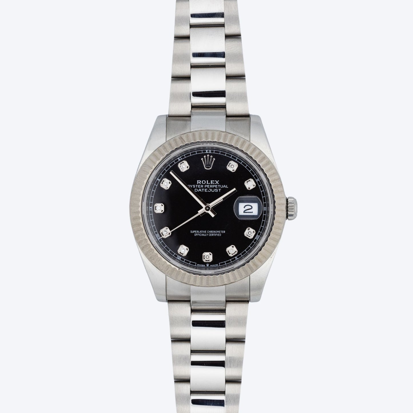 Pre Owned Rolex Datejust 41 Black Diamond Dial 126334 Fluted Bezel