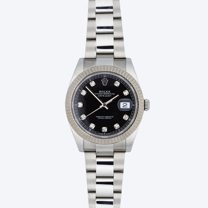 Pre Owned Rolex Datejust 41 Black Diamond Dial 126334 Fluted Bezel
