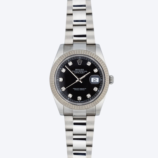 Pre Owned Rolex Datejust 41 Black Diamond Dial 126334 Fluted Bezel