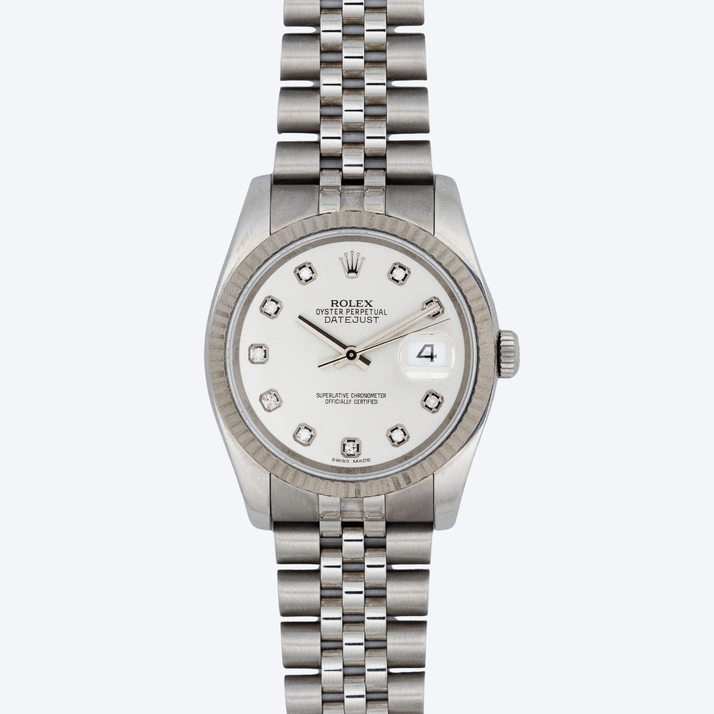 Pre Owned Rolex Datejust 36mm Silver Diamond Dial Watch