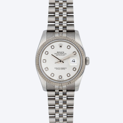 Pre Owned Rolex Datejust 36mm Silver Diamond Dial Watch
