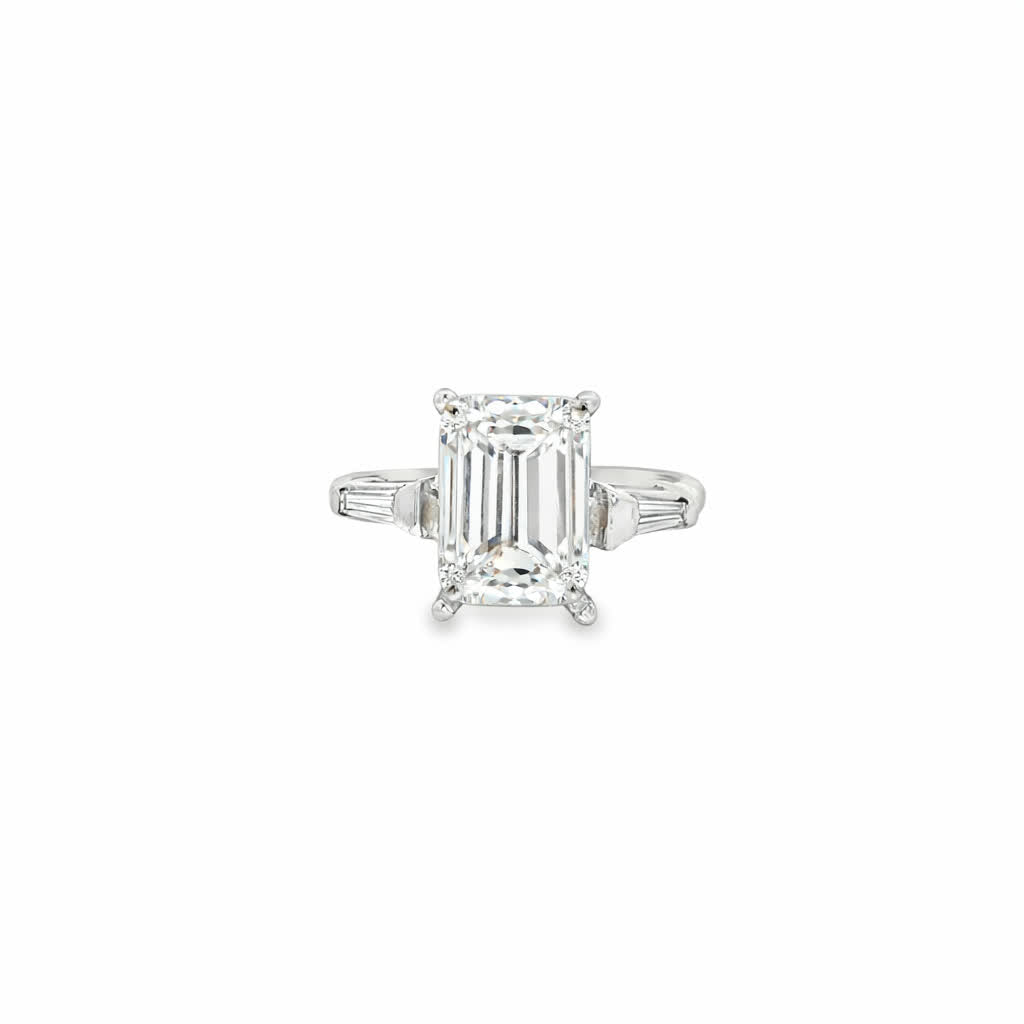 KJ5 14K White Gold Emerald Cut Diamond Three Stone Engagement Ring Mounting